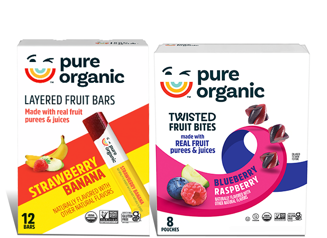 Pure Organinc snack boxes - strawberry banana and blueberry raspberry